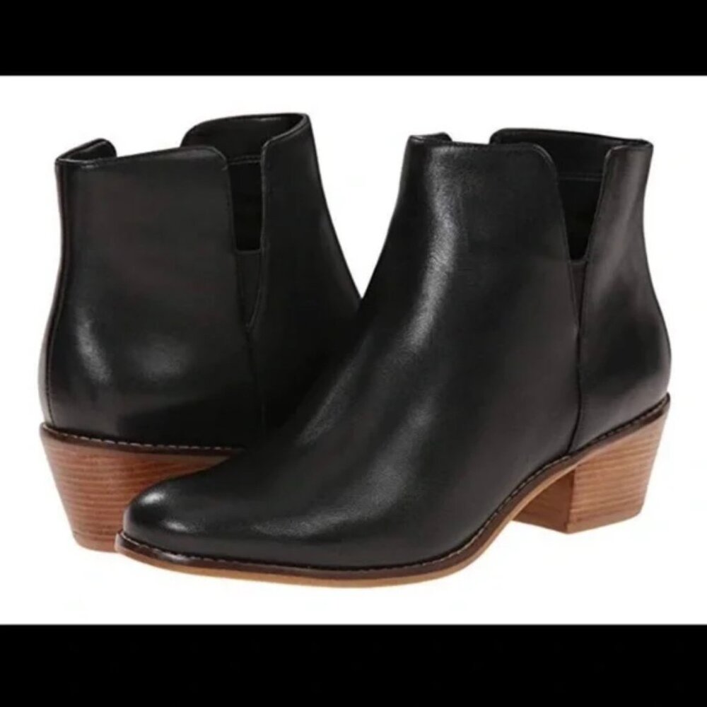 COLE HAAN ABBOT LEATHER CUTOUT ANKLE BOOTIE - BLACK SIZE 9